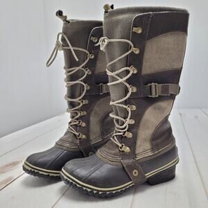 Sorel Carly Conquest tall leather canvas waterproof duck boots